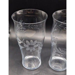 Vintage Set Of 3 Wheat Etched Crystal Iced Tea/High Ball Glasse 5.5” Tall
